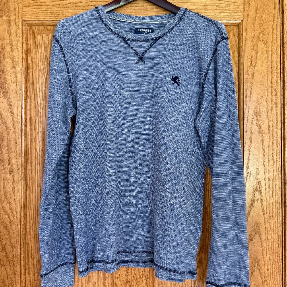 Express Long Sleeve BLUE Waffle Shirt Men's SIZE LG - Picture 4 of 5